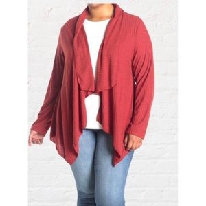 FORGOTTEN GRACE Drape Open Front Ribbed Cardigan in Ginger Orange